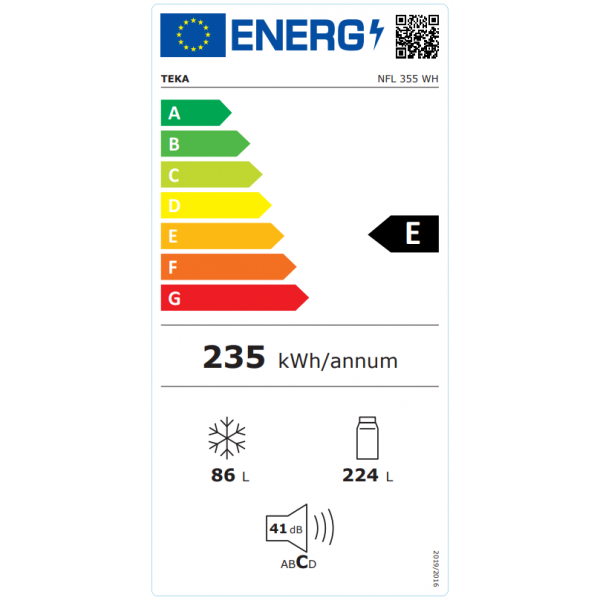 Frigorífico Combi NFL 355 WH LongLife No Frost con 2 puertas y display